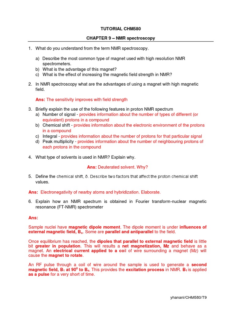 Tutorial Chap 9 Ans-CHM580 | PDF | Nuclear Magnetic Resonance | Nuclear Magnetic Resonance Spectroscopy