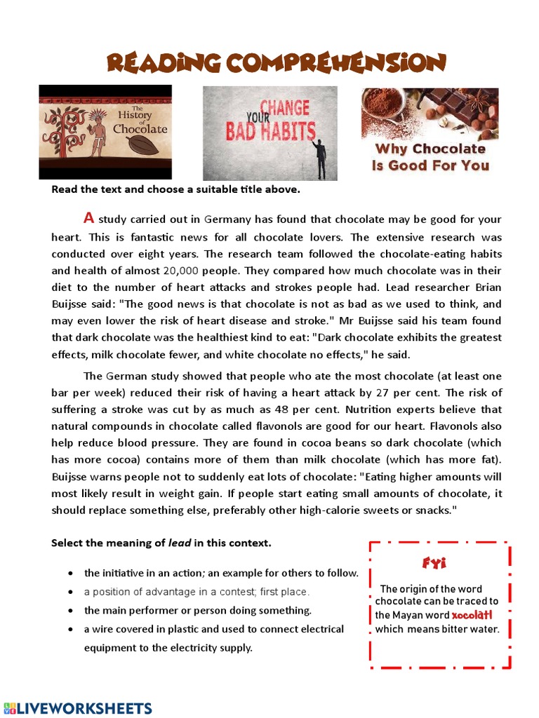 Reading Comprehension Chocolate | PDF | Chocolate | Stroke