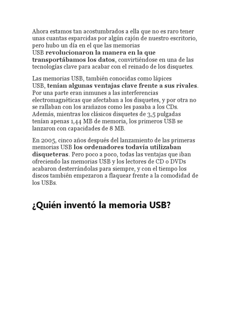 Historia y creación de la memoria USB | PDF