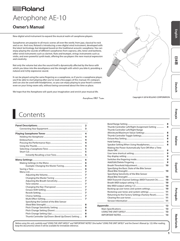 【値下げ】RolandのAerophone AE-10(ホワイト)　説明書有り Roland Aerophone AE-10 - User Manual | PDF | Saxophone | Pitch (Music)