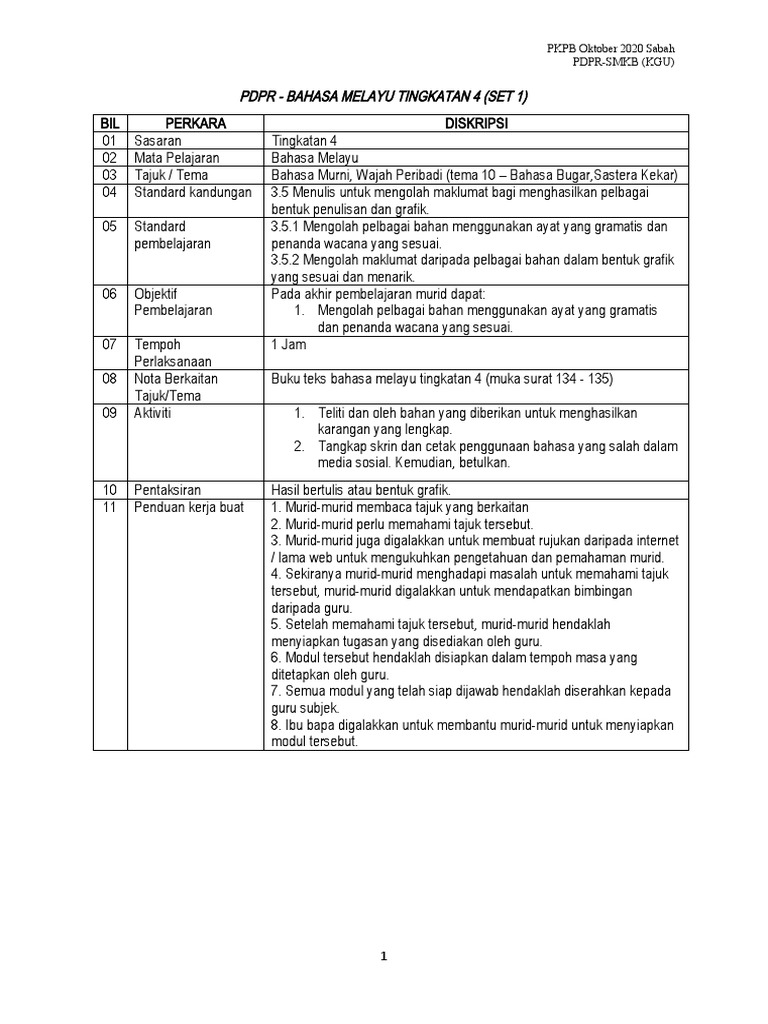 Modul Pdpr Bahasa Melayu Ting 4 Pdf