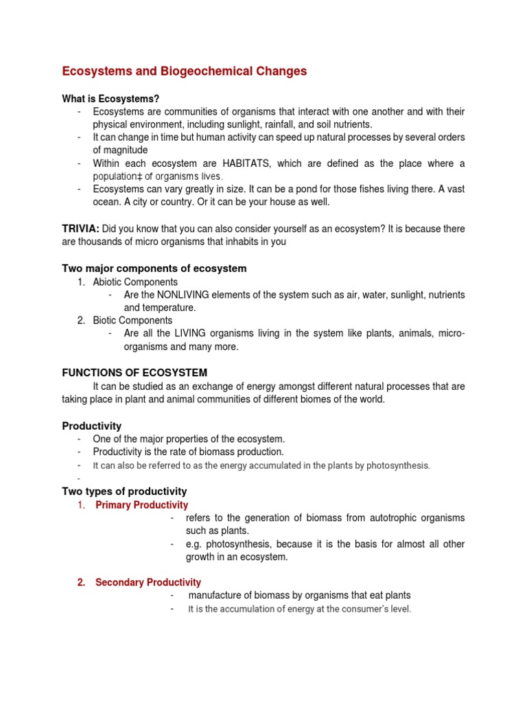 Ecosystem and Biogeochemical Changes | PDF