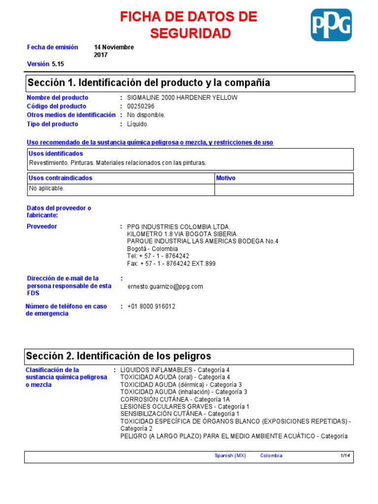 Sigmaline 2000 Hardener Yellow PDF | PDF | Contaminación | Formaldehído
