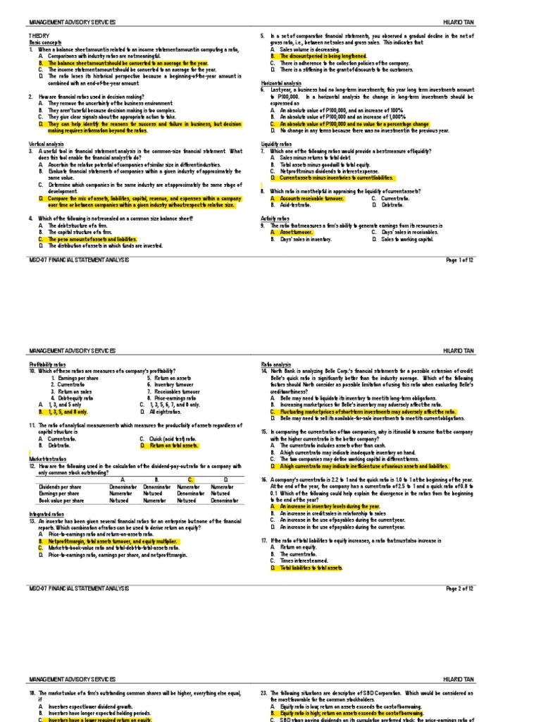 MSQ 07 Financial Statement Analysis | PDF | Dividend | Equity (Finance)