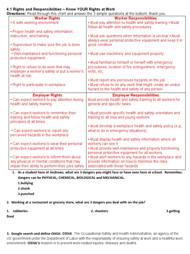 Worker Rights and Responsibilities Guide | PDF | Occupational Safety ...