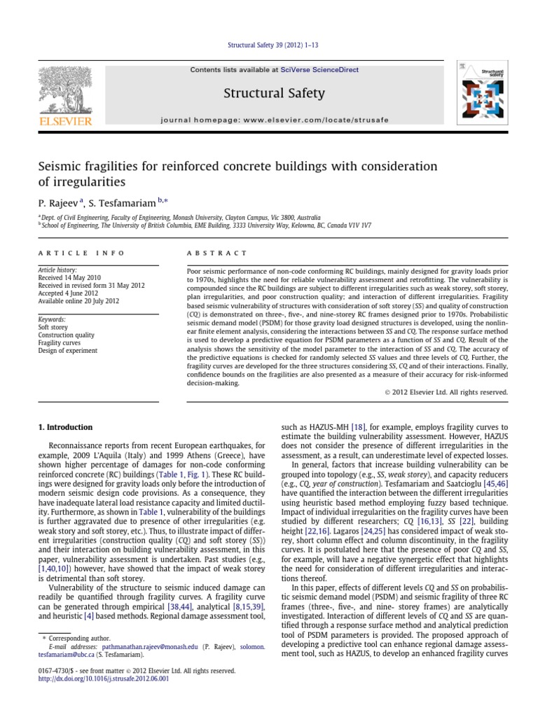 Seismic Fragility of Irregular RC Buildings | PDF | Strength Of ...