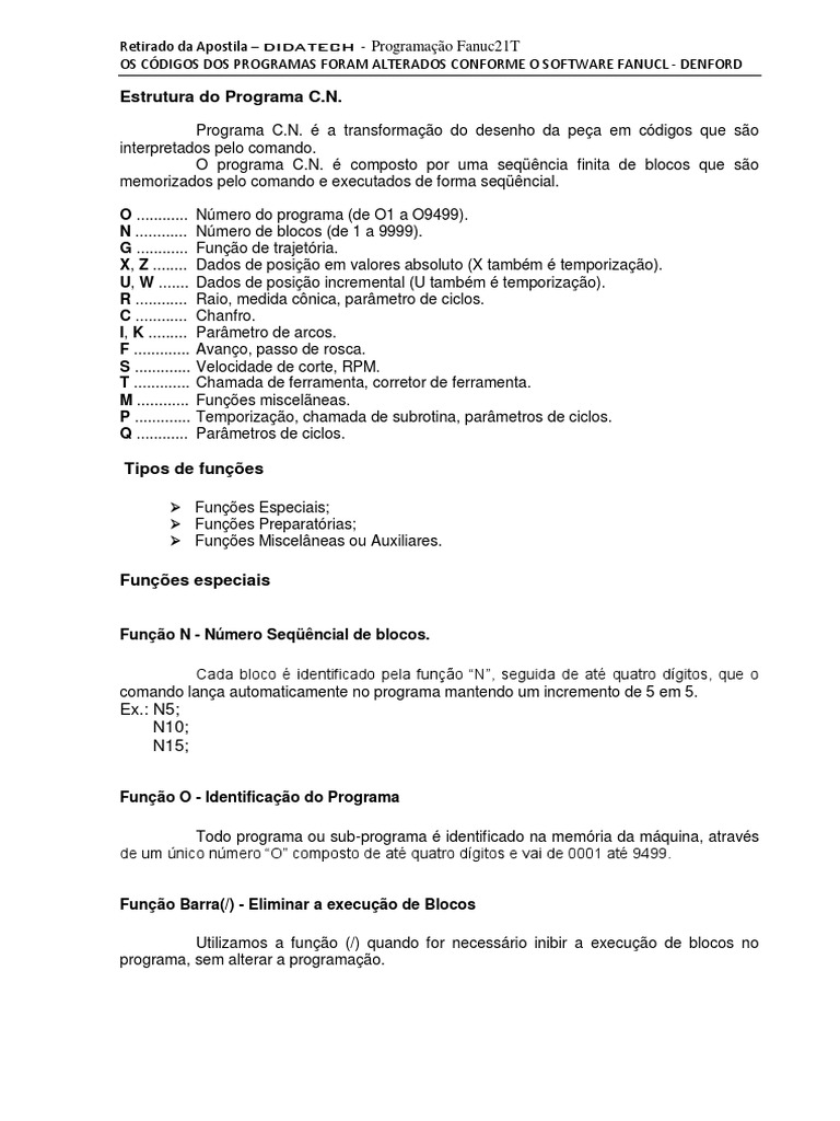 CNC Programao Fanuc Denford | PDF | Programa de computador | Programação