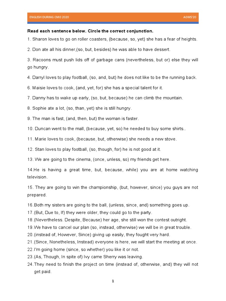 English Conjunction Practice | PDF