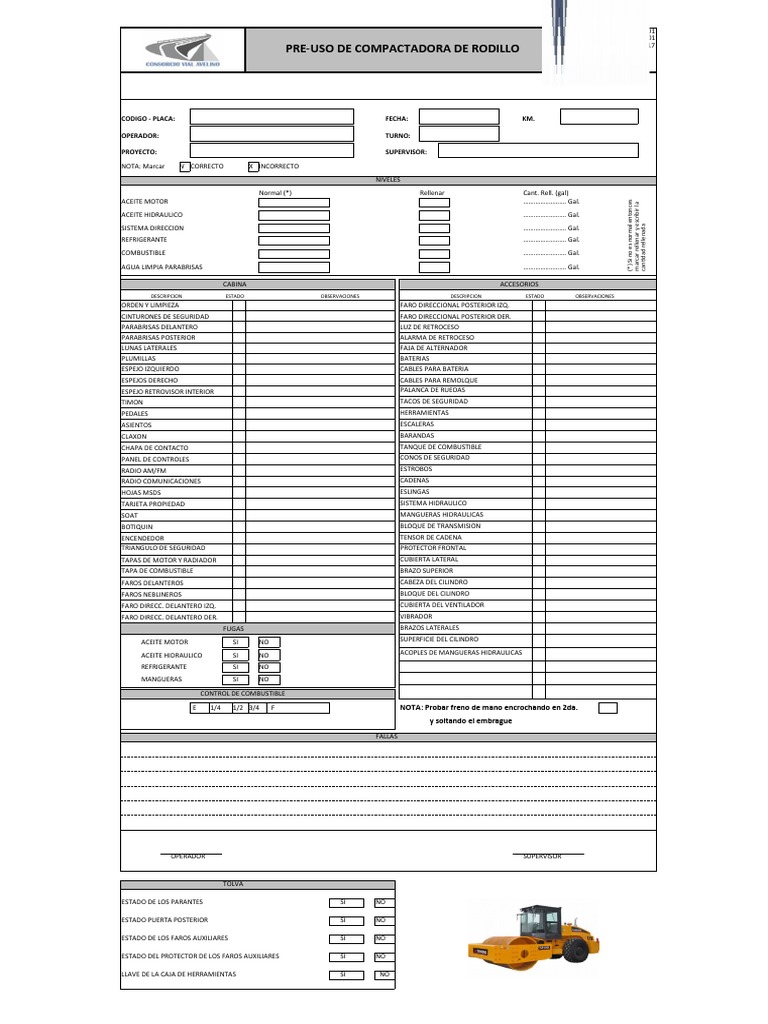 Checklist de Preuso Compactadora Rodillo | PDF | Bienes manufacturados ...