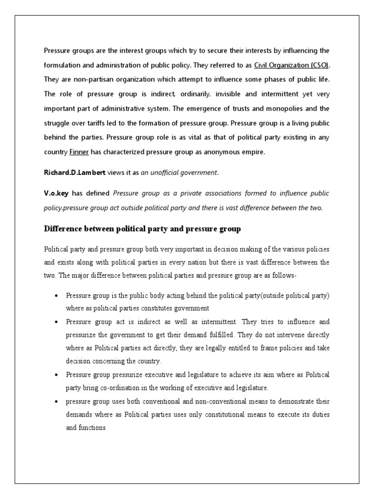 Difference Between Political Party and Pressure Group | PDF | Advocacy ...