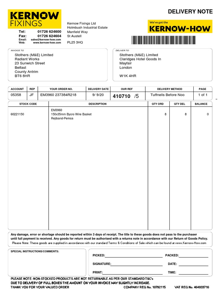 Delivery Note and Invoice Details | PDF | Receipt | Invoice