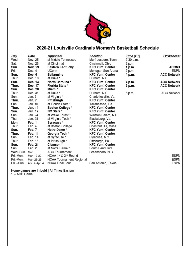 202021 Women's Basketball Schedule PDF Atlantic Coast Conference