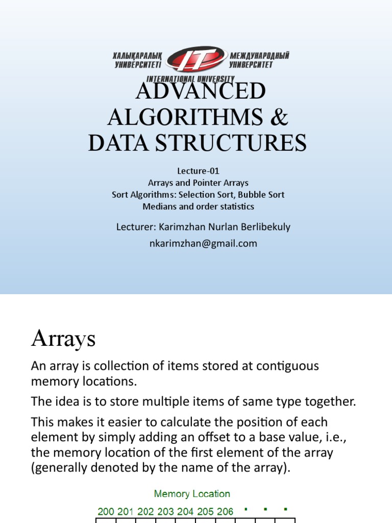 Advanced Algorithms & Data Structures: Lecturer: Karimzhan Nurlan ...