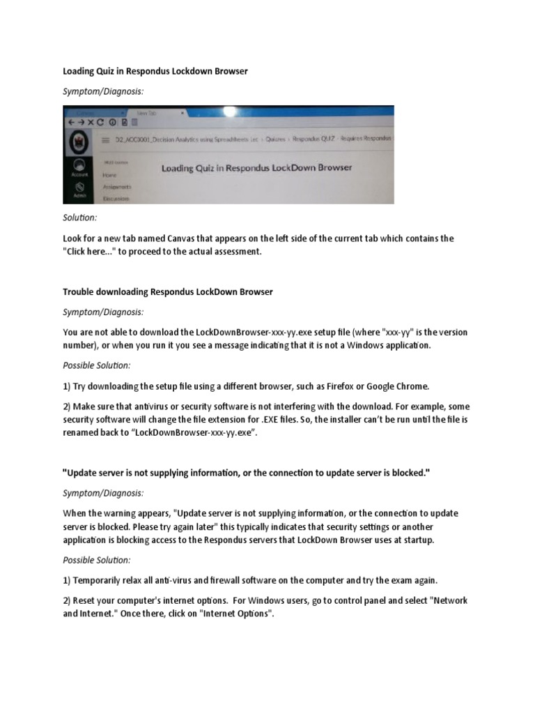 Respondus LockDown Browser Troubleshooting | PDF | Internet Explorer ...