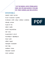 The List of Words and Phrases Used in The Ielts Reading Exam That Have The Similar Meaning