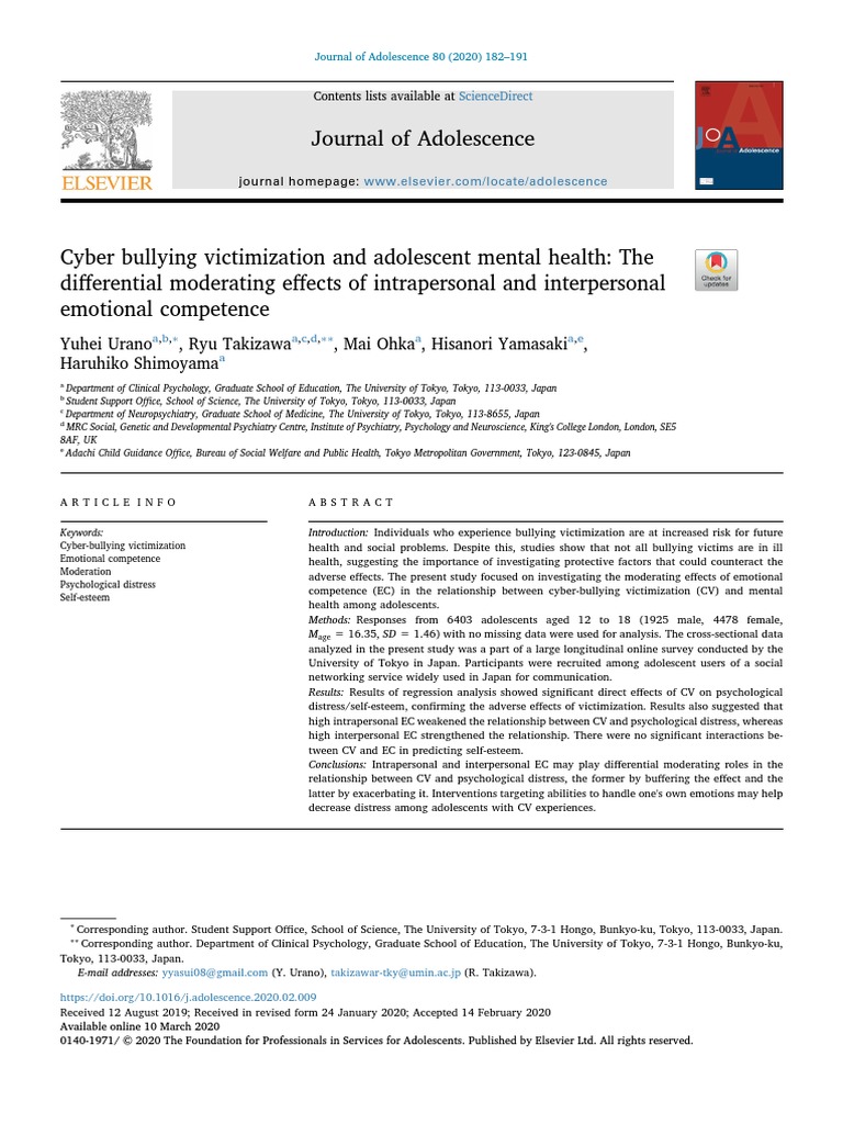 Cyber Bullying Victimization and Adolescent Mental Health | PDF ...