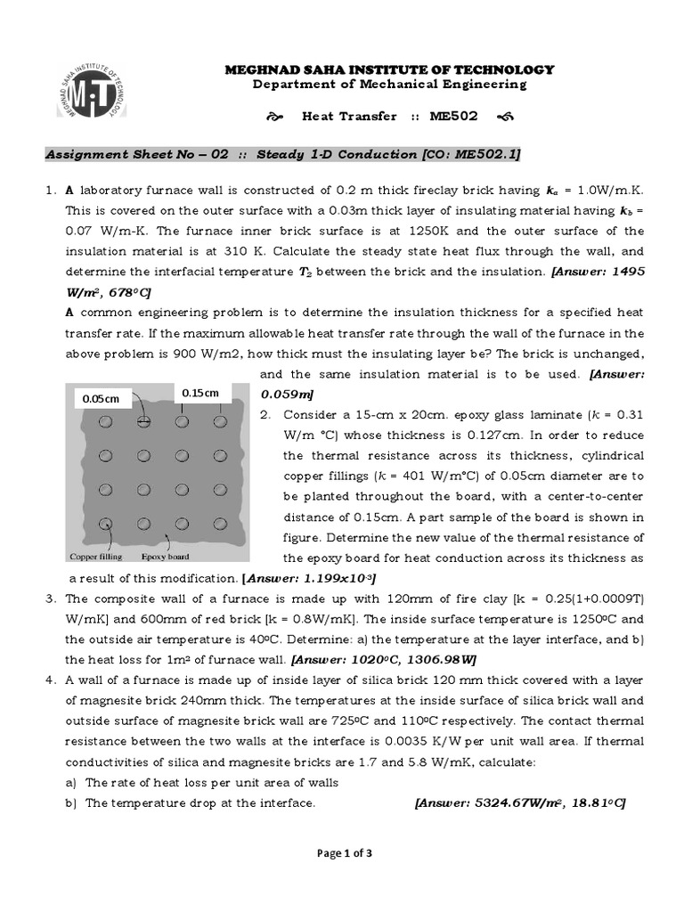 Problem Sheet-02 - ME502 - Steady Heat Conduction | PDF | Heat Transfer ...