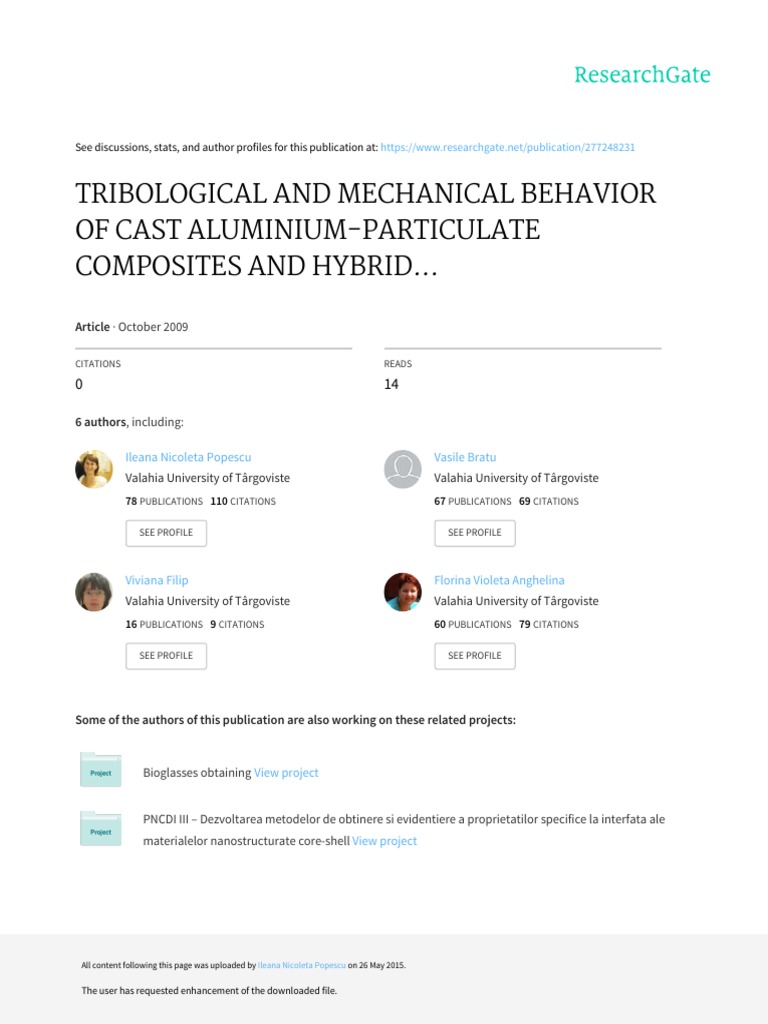 Tribological and Mechanical Behavior of Cast Aluminium-Particulate ...