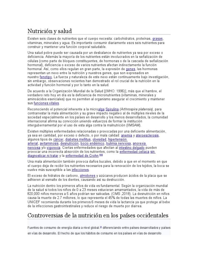 Impacto de la Nutrición en la Salud Global | PDF | Nutrición | Dieta y ...