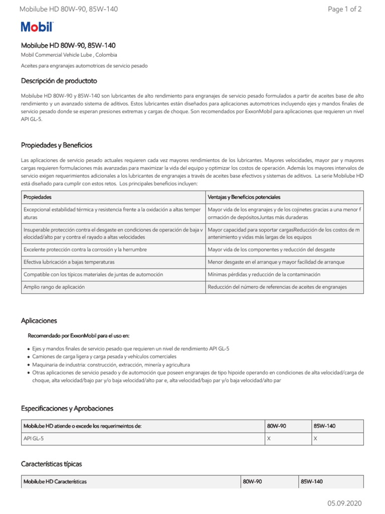 FT Mobilube HD 85W-140 | PDF | Lubricante | Engranaje