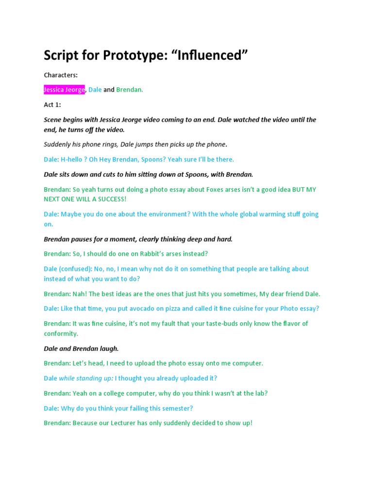 Script for "Influenced" Prototype | PDF