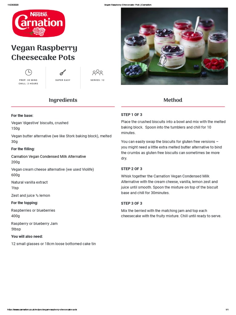 Vegan Raspberry Cheesecake Pots | PDF | Biscuit | Foods