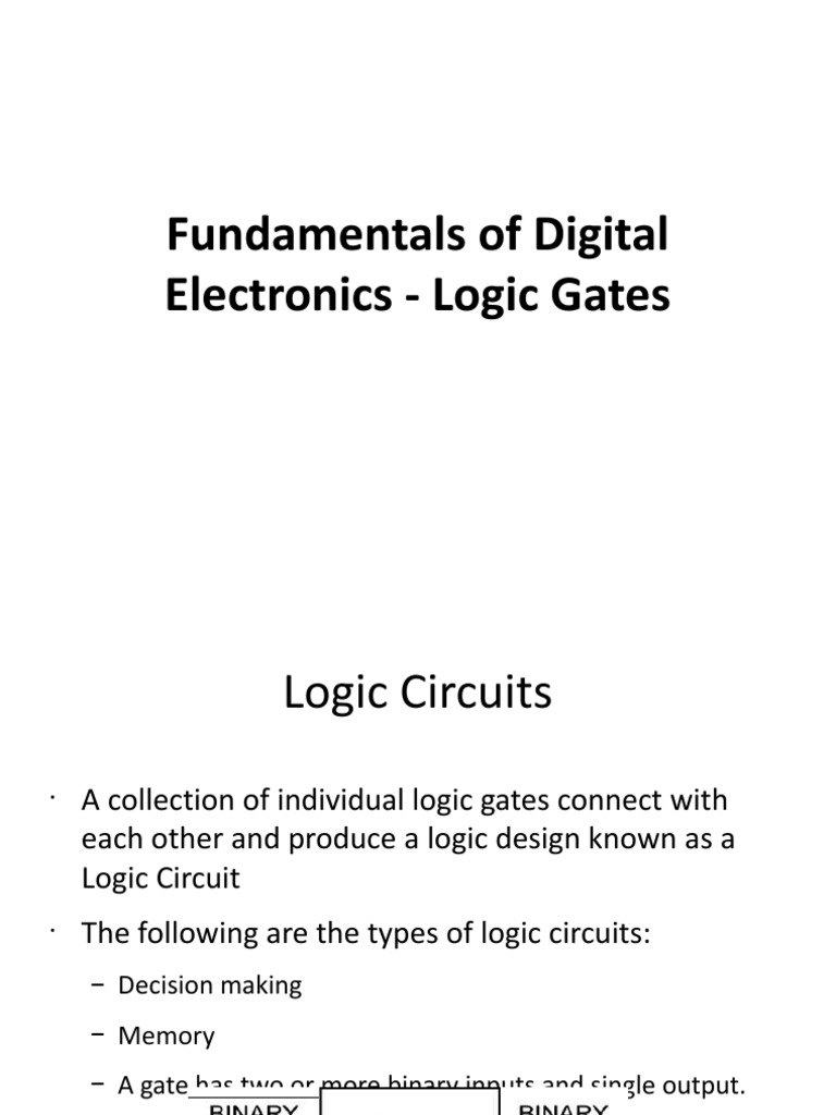 Fundamentals of Digital Electronics - Logic Gates Circuit Diagram