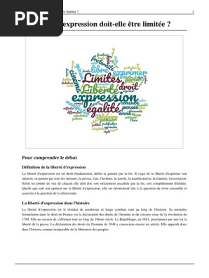 La Liberte D Expression Doit Elle Etre Limitee Pdf Liberte D Expression Liberte