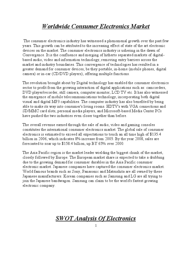 Worldwide Consumer Electronics Market | PDF | Consumer Electronics ...