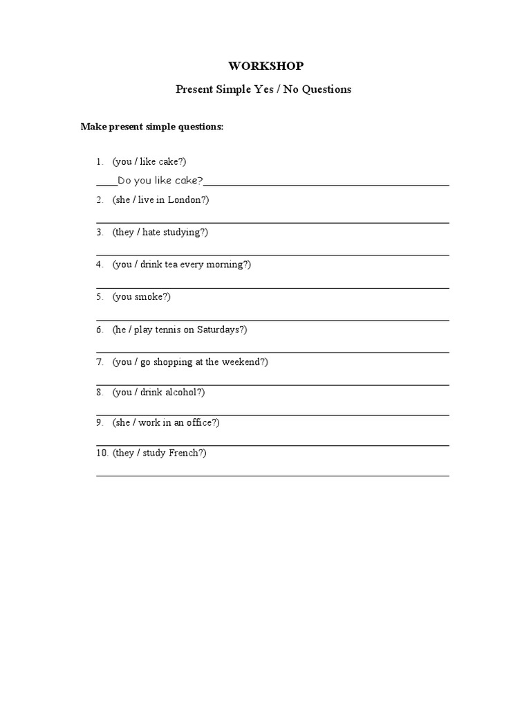Workshop Yes No Questions Simple Present | PDF