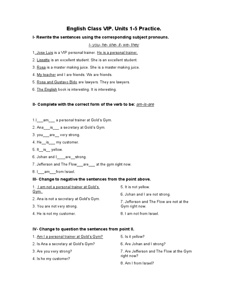English Class VIP: Units 1-5 Exercises | PDF | English Language | Human ...