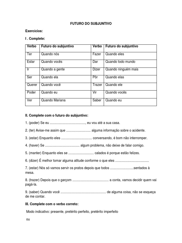 Futuro Do Subjuntivo PDF | PDF