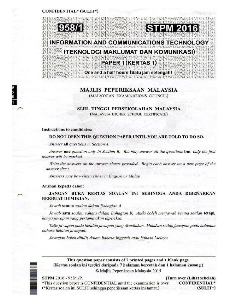 Ict Paper 1 2016 Pdf