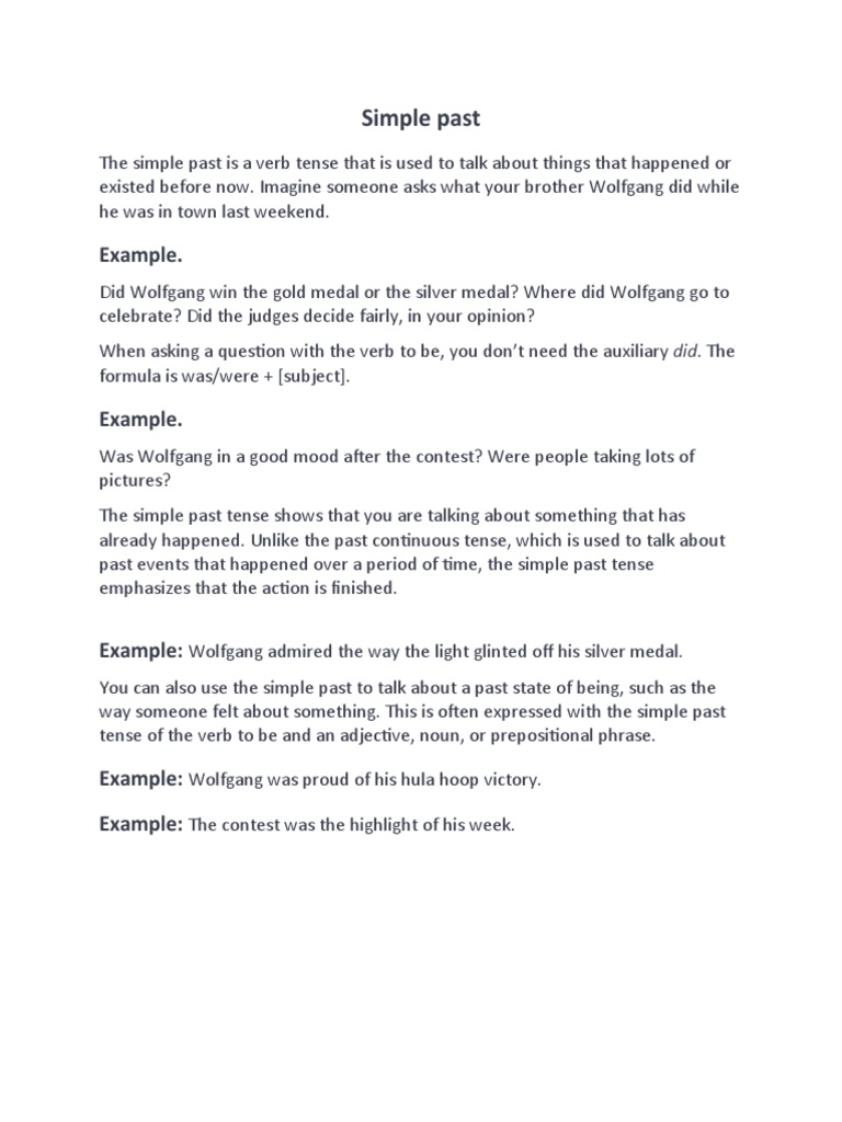 Simple Past: Example | Download Free PDF | Grammatical Tense | Verb