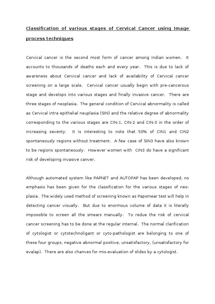 Cervical Cancer Neoplasia Classification | PDF