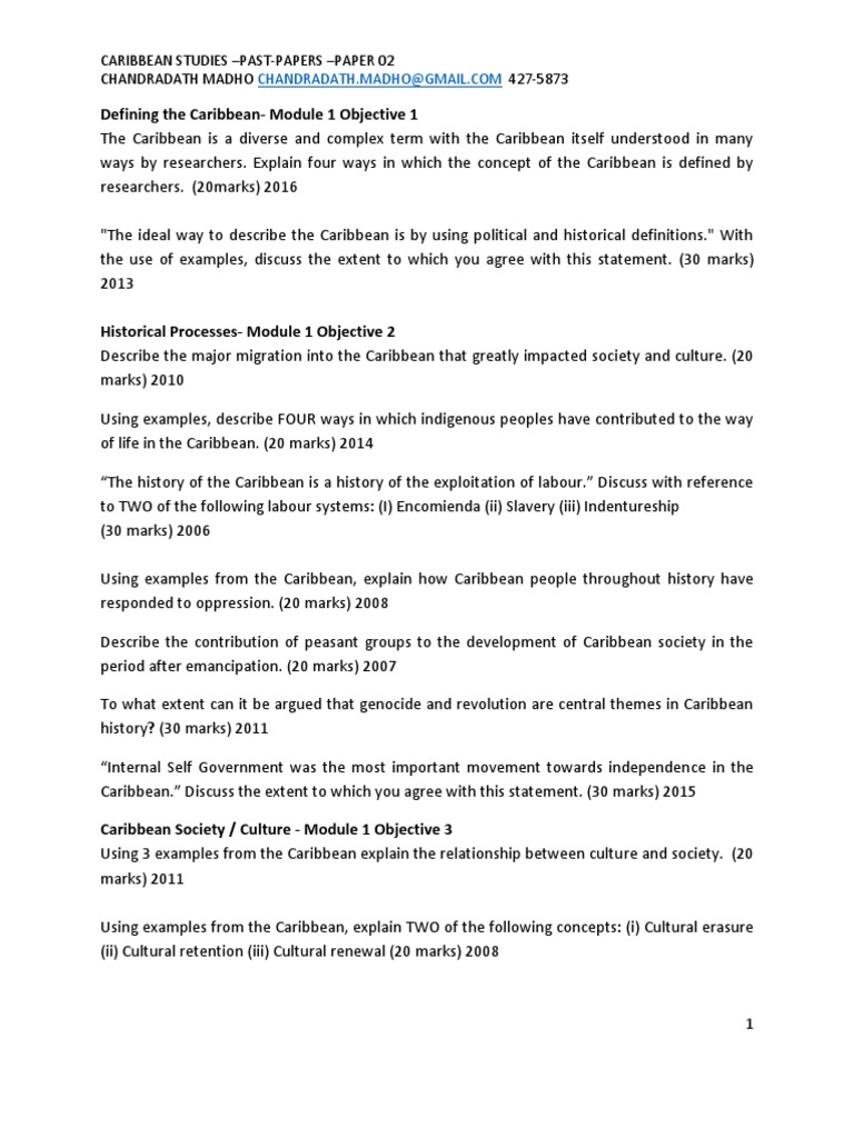 Cape Caribbean Studies Paper 2 Questions Pdf Pdf Globalization