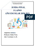 Prueba Final Química. Tercer Año