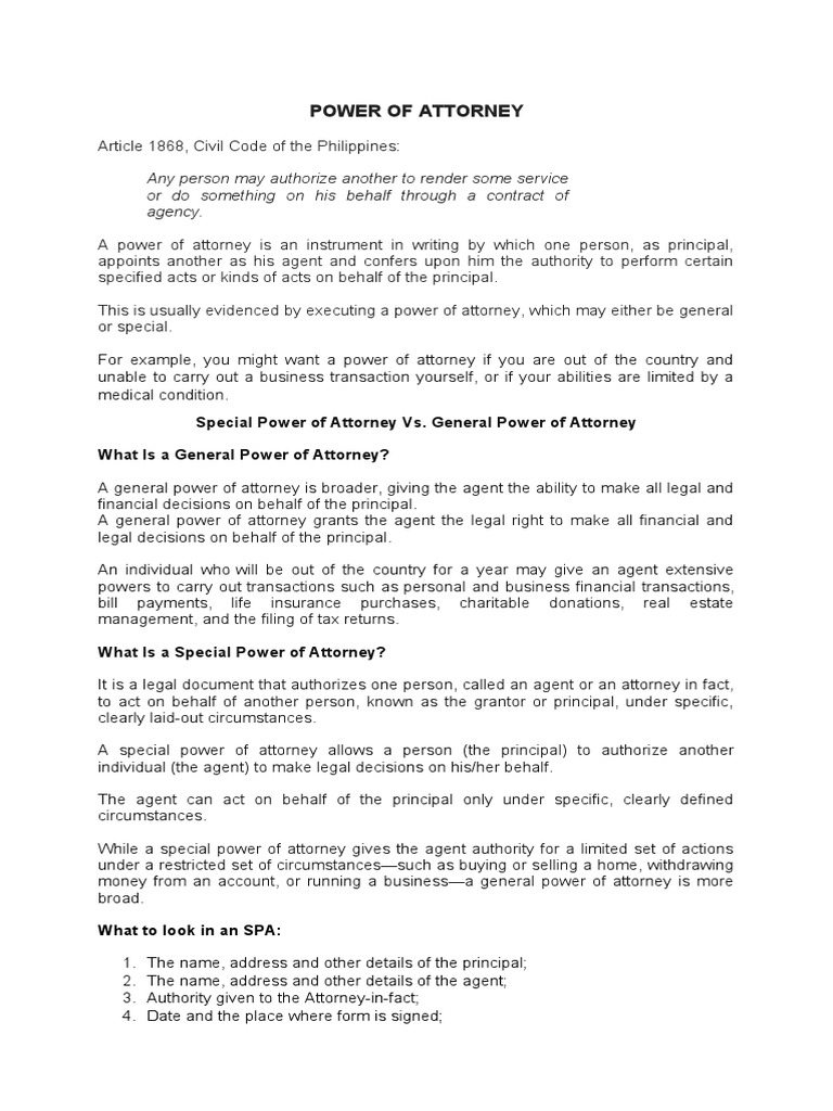 Power of Attorney PDF Power Of Attorney Legal Concepts