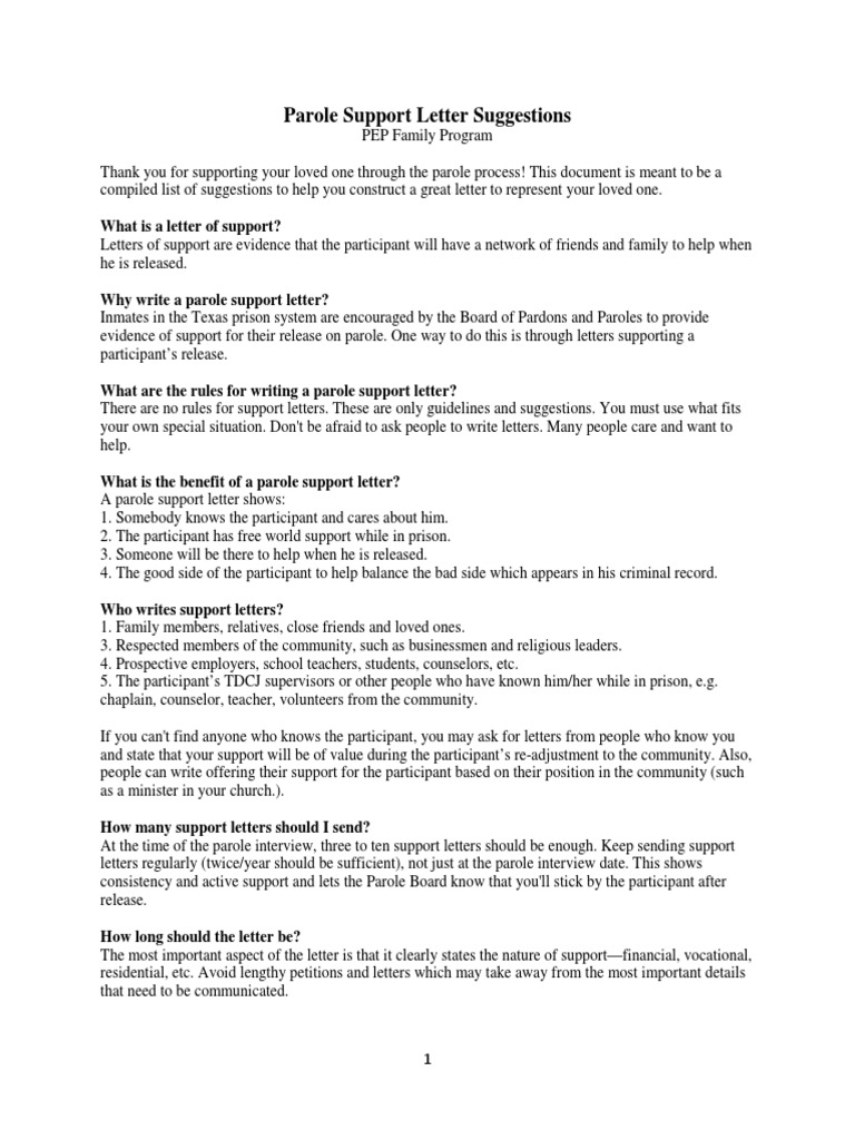 Parole Support Letter Writing Guide | PDF | Prison | Parole