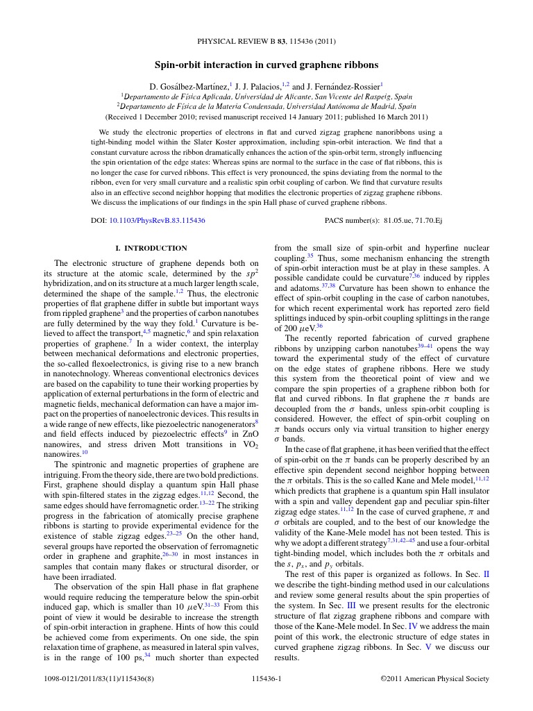 Spin-Orbit Interaction in Curved Graphene Ribbons | PDF | Graphene ...