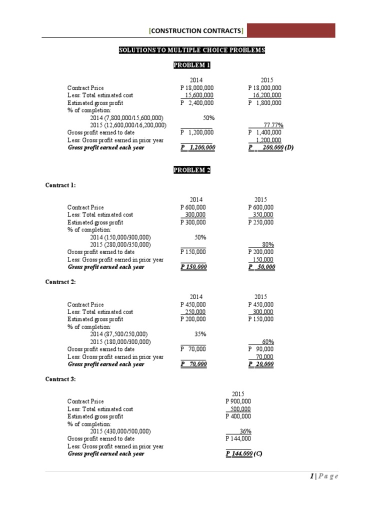 Construction Contract Profit Analysis | PDF | Government Finances ...