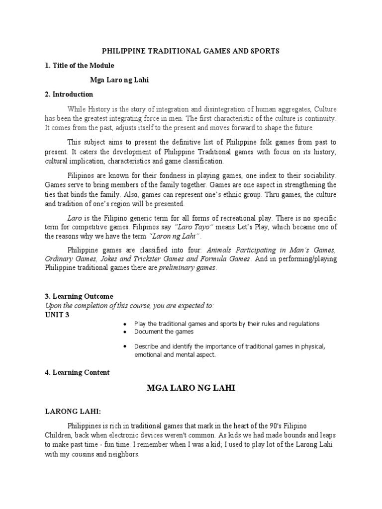 Module 3-PHILIPPINE TRADITIONAL GAMES AND SPORTS | PDF