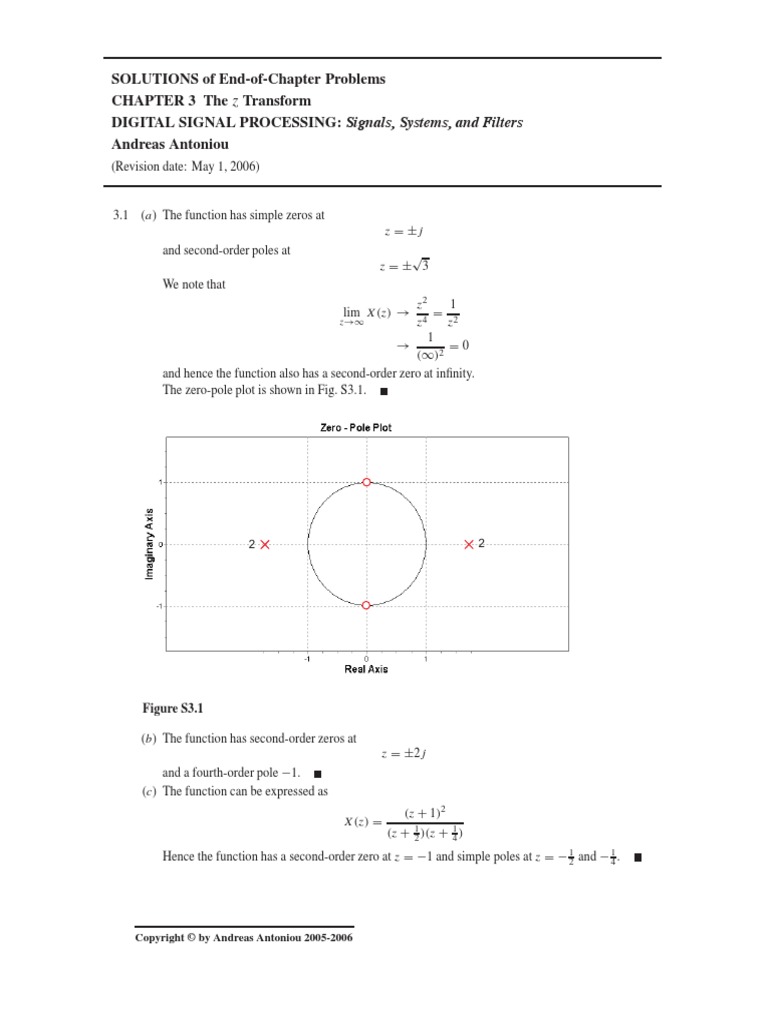 SOLUTIONS of End-of-Chapter Problems CHAPTER 3 The Z Transform Digital ...