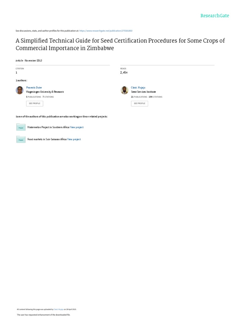 A Simplified Technical Guide For Seed Certification Procedures For Some ...