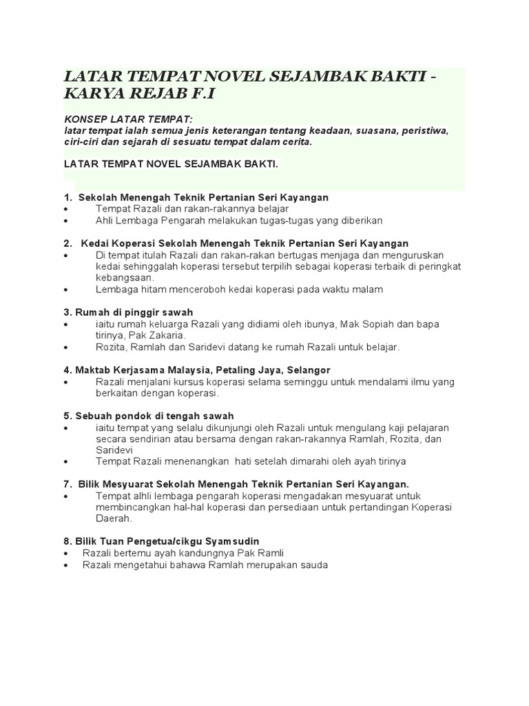 Latar Tempat Novel Sejambak Bakti Pdf
