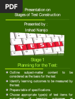 Presentation On Stages of Test Construction Presented By: Irshad Narejo