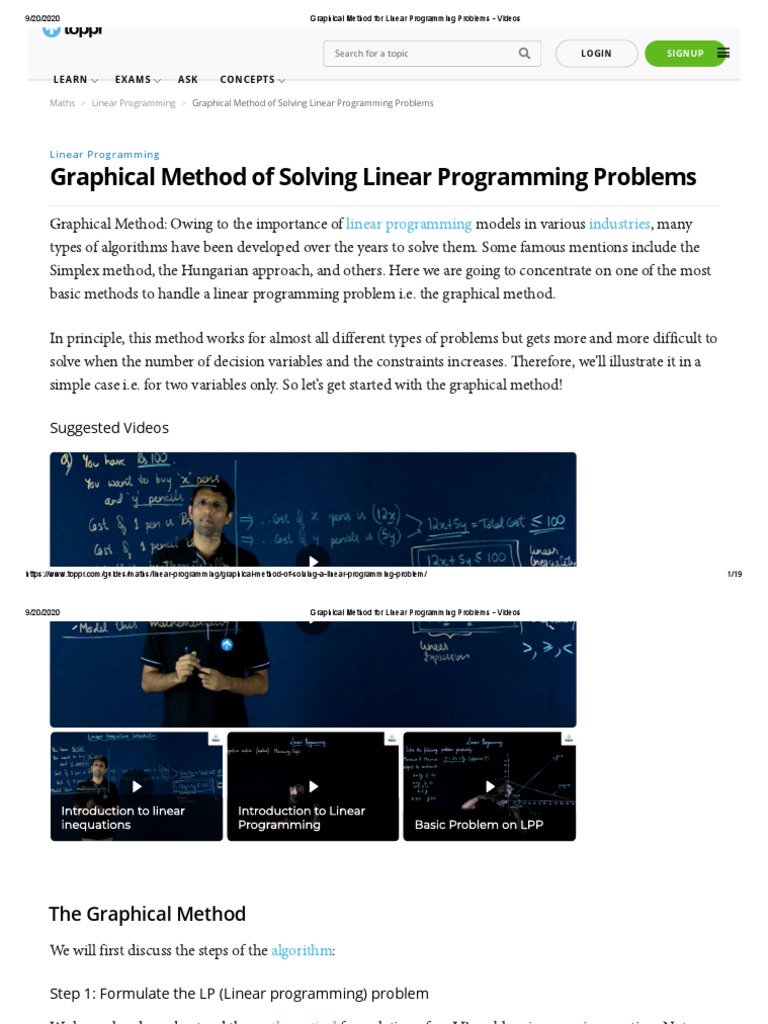 Graphical Method For Linear Programming Problems | PDF | Mathematical ...