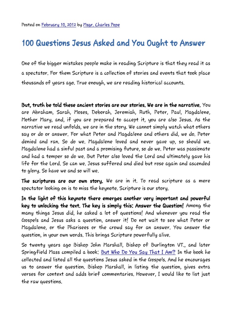 100 Questions Jesus Asked | PDF | Mary Magdalene | Saint Peter