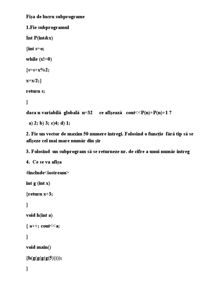 Fisa Functii C++ 2 | PDF