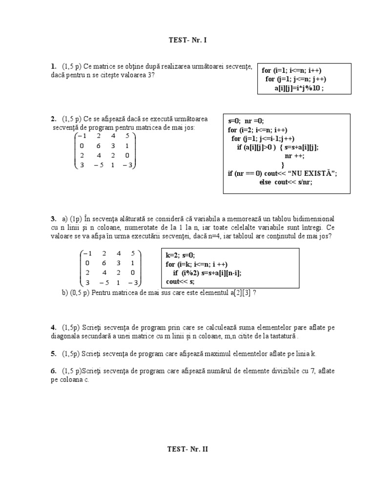 Test Matrici | PDF